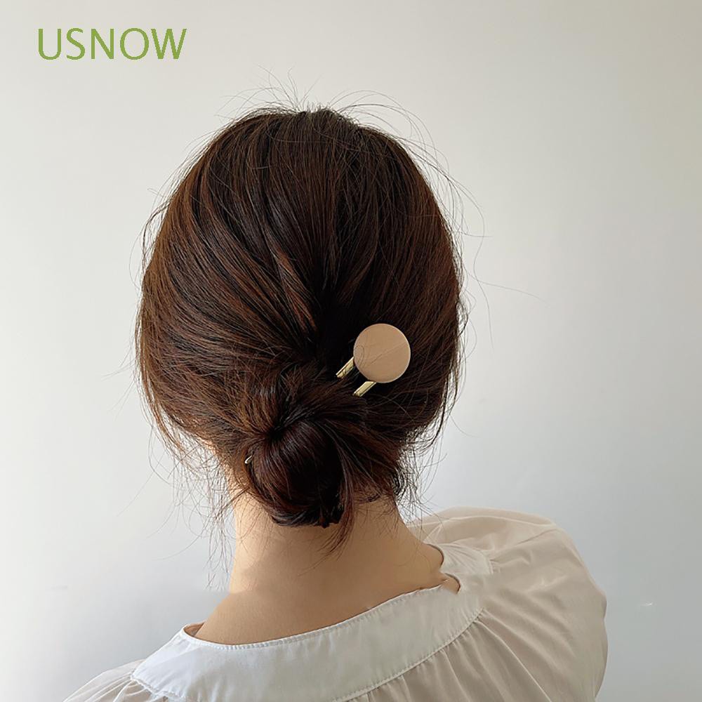 Kẹp Tóc Hình Tròn Bằng Hợp Kim Phối Gỗ Đơn Giản Thời Trang Cho Nữ