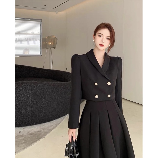 Set áo blaze ngắn + chân váy xoè sang chảnh