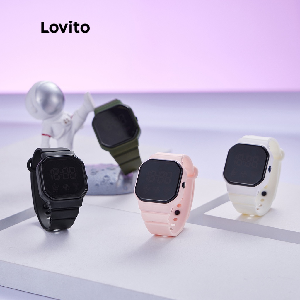 Lovito Thông thường người du hành vũ trụ Hình vuông trơn Đa chức năng Đèn Led Giám sát sức khỏe cho Đồng hồ điện tử thể thao LSP01001 (Xanh đậm / Trắng / Hồng / Đen)