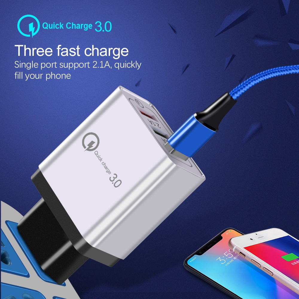 Bộ sạc nhanh có 3 cổng USB 3.0 với phích cắm EU / US tiện dụng dành cho điện thoại