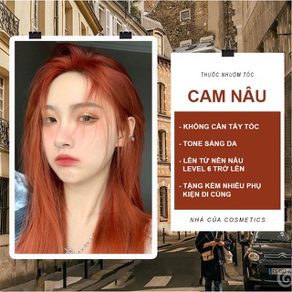 Thuốc nhuộm tóc màu Cam Nâu không tẩy tặng kèm Oxy, bao tay, mũ chùm ủ tóc và mũ bịt tai