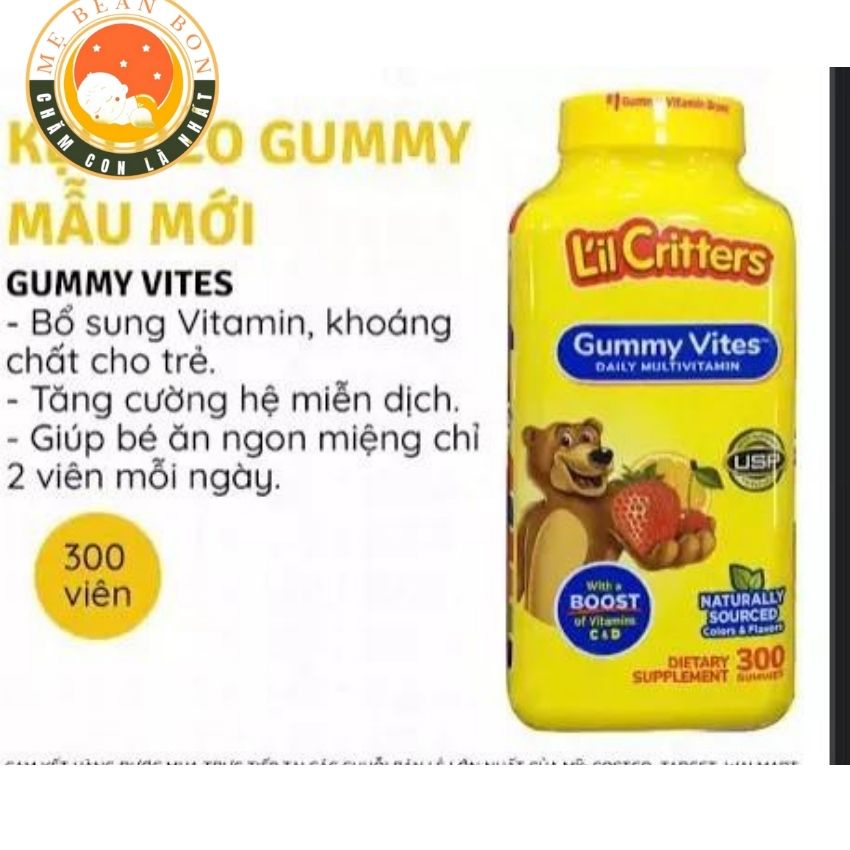 Kẹo dẻo  L’il Critters Gummy Vites Complete Multivitamin 300 viên bổ sung Vitamin  giúp bé phát triển toàn diện của Mỹ