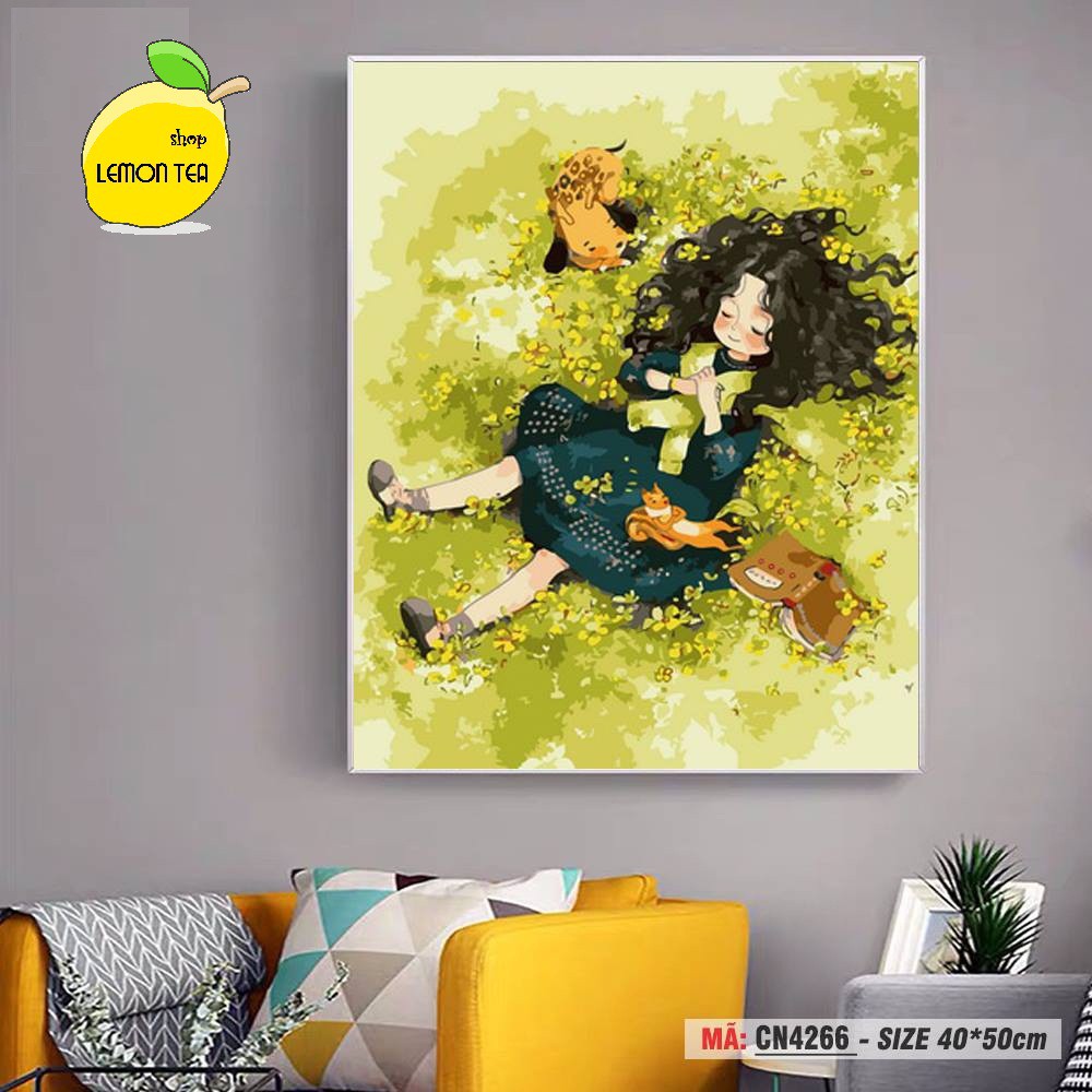 TRANH TỰ TÔ MÀU THEO SỐ LEMONTEA SHOP CÔ GÁI TÓC XOĂN - Tranh đẹp, chuẩn chất Lượng