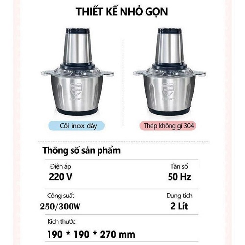 Cối Xay Thịt, Cối Xay Đa Năng Inox 304 Cao Cấp Dung tích 2L ⚡100% 𝑰𝑵𝑶𝑿 304⚡ Xay tất cả mọi thứ