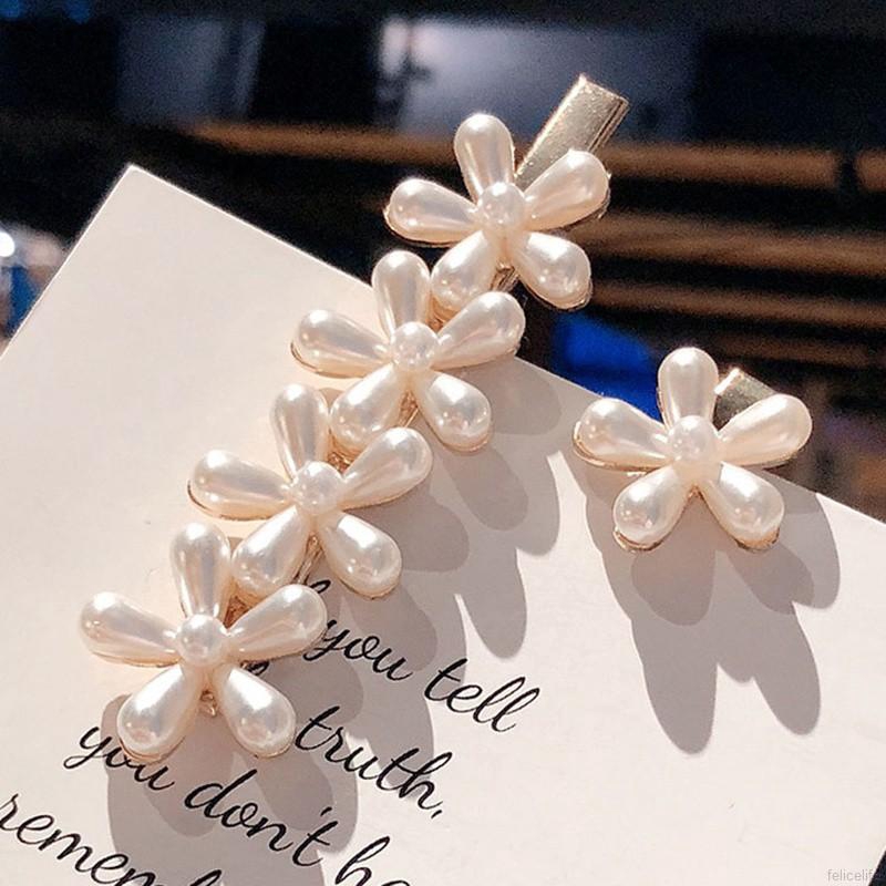 Kẹp tóc đính hạt giả ngọc trai phong cách Hàn Quốc