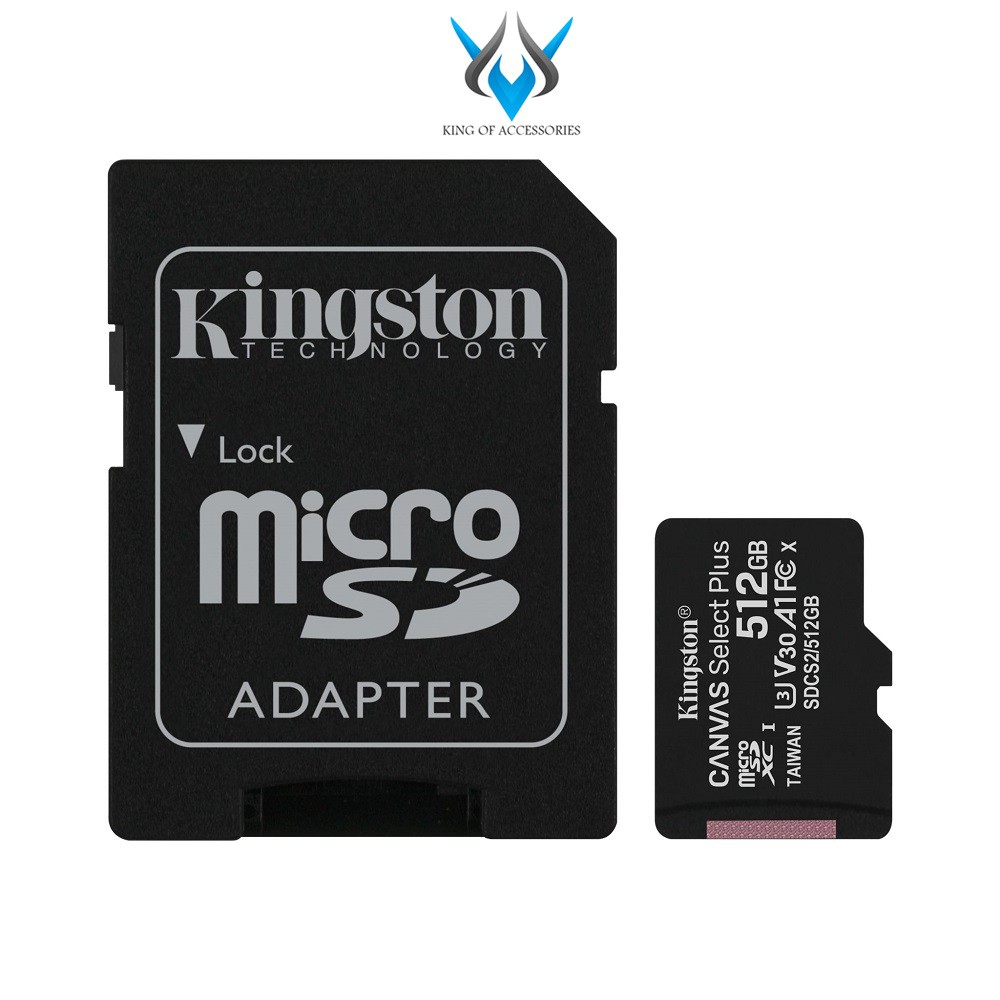 Thẻ nhớ microSDXC Kingston Canvas Select Plus 512GB U3 V30 A1 R100MB/s W85MB/s (Đen) - Kèm Adapter