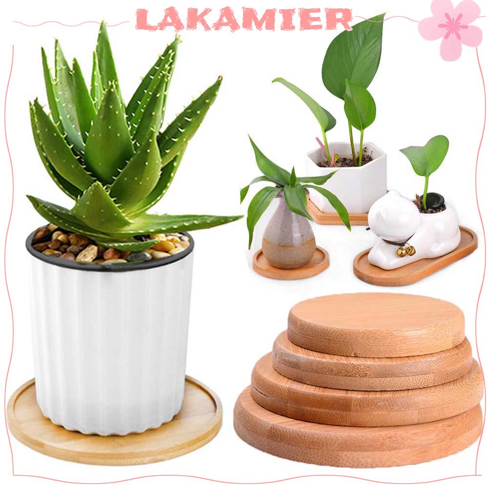 LAKAMIER [Ready Stock] Bamboo Wood Tray Gift Planters Pot Stander Succulents Bonsai Holder Round Square