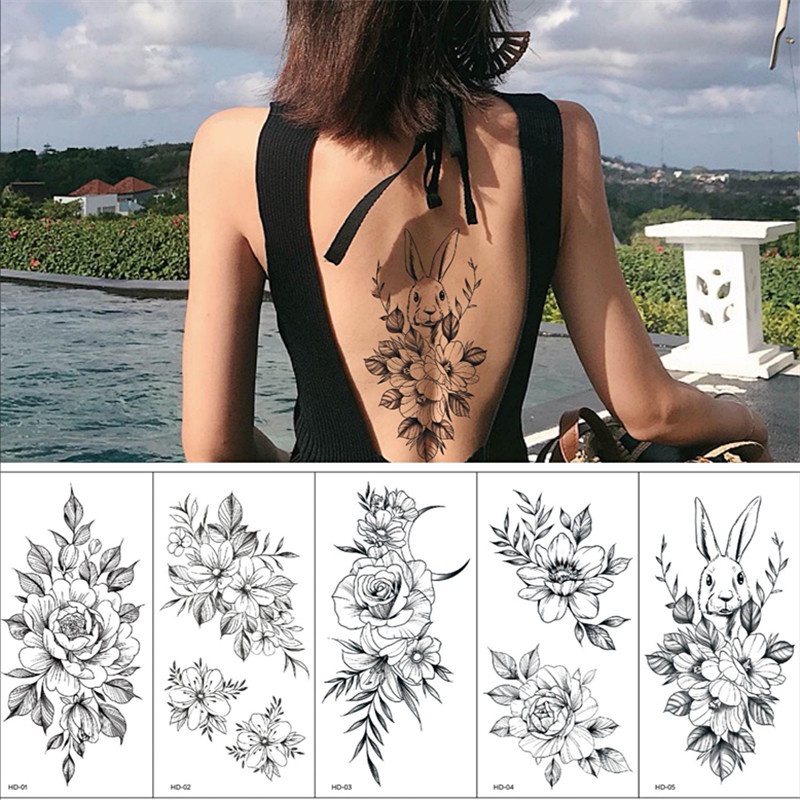 Miếng Dán Hình Xăm Tạm Thời Hình Đầu Lâu/Hoa Hồng/Đầu Lâu Màu Đen Kháng Nước