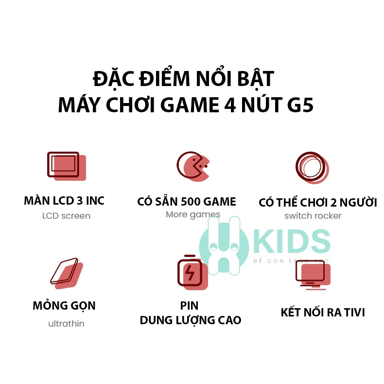 Máy chơi game 4 nút cầm tay G5 cao cấp, sẵn 500 game, màn hình LCD, kèm tay cầm 2 người chơi, pin dung lượng 6-8 tiếng