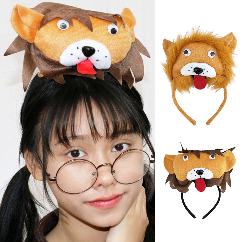 Băng Đô Cài Tóc Vải Lông Hình Sư Tử Hoạt Hình Thời Trang Đường Phố Tập Trung