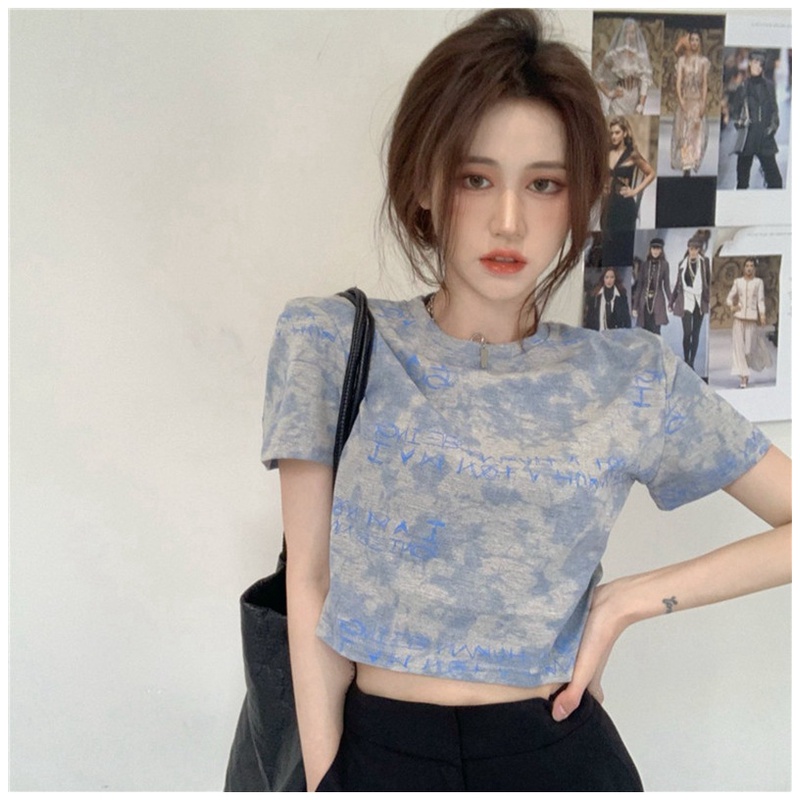 Áo thun croptop ngắn tay nhuộm màu xinh xắn dành cho nữ