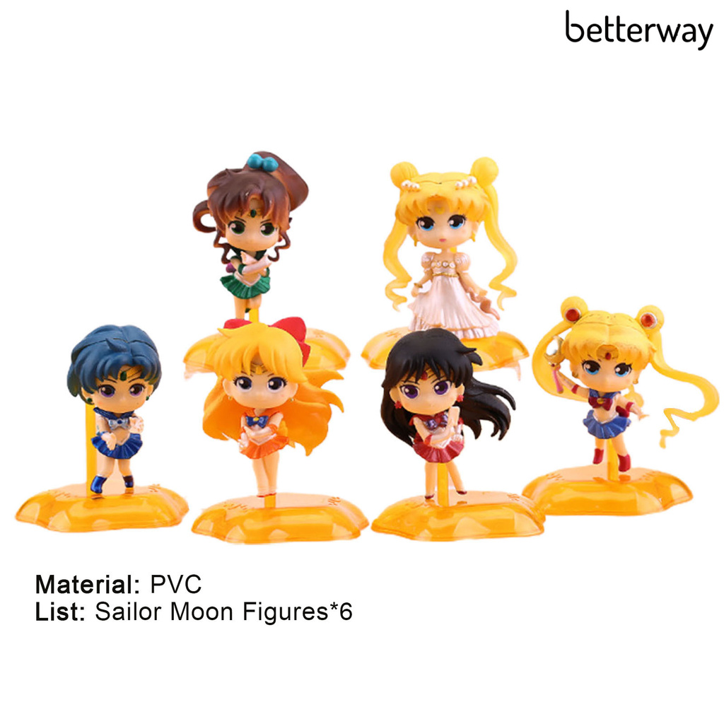 SAILOR MOON Set 6 Mô Hình Đồ Chơi Thủy Thủ Mặt Trăng Bằng Pvc Dành Cho Trẻ Em