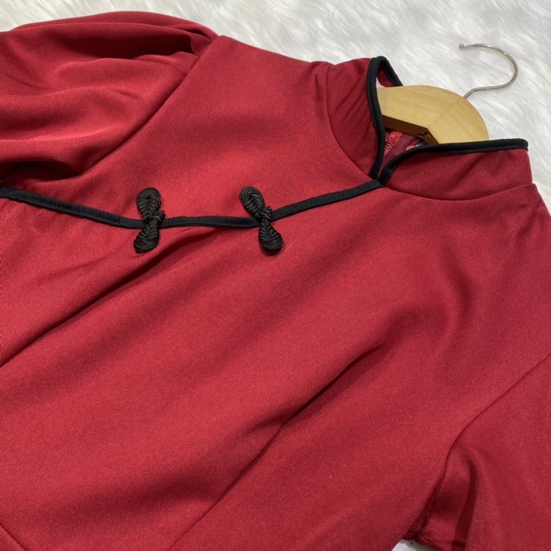 Đầm đỏ sườn xám dáng xòe cách điệu dễ thương ZOMI D9494