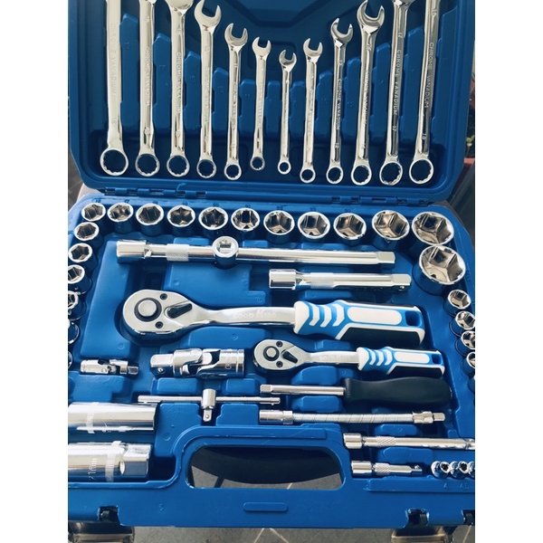 Bộ dụng cụ đa năng  61 chi tiết bao gồm cờ Lê, tay vặn, đầu khẩu, mở bugi , đầu lắc léo