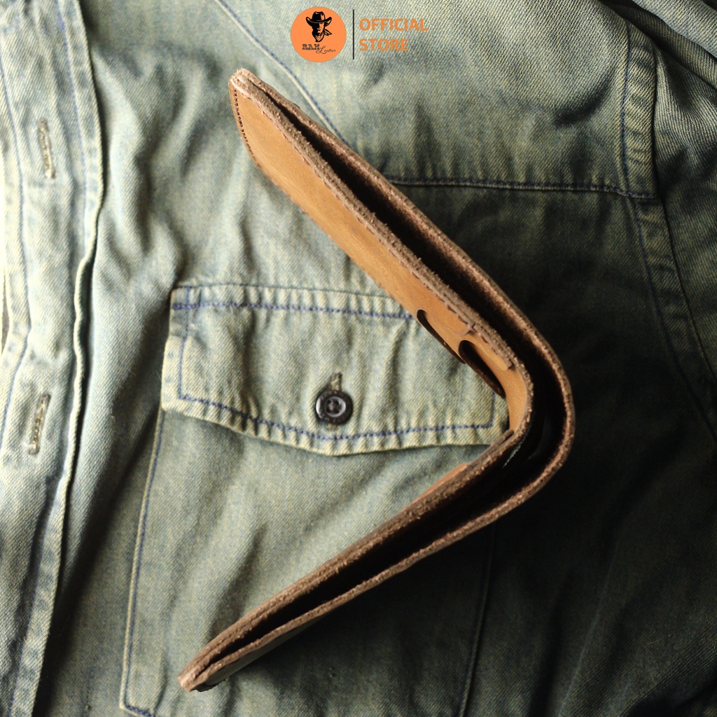 Ví nam dáng ngang da bò màu nâu sáng - RAM Leather