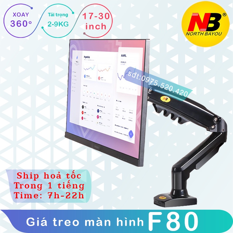 NB–F80 /Giá Treo Màn hình máy tính/ Tay treo màn hình/ Xoay 360 độ [Màn Hình 17" - 27"] – [ Ưu việt hơn XL03/ M051]