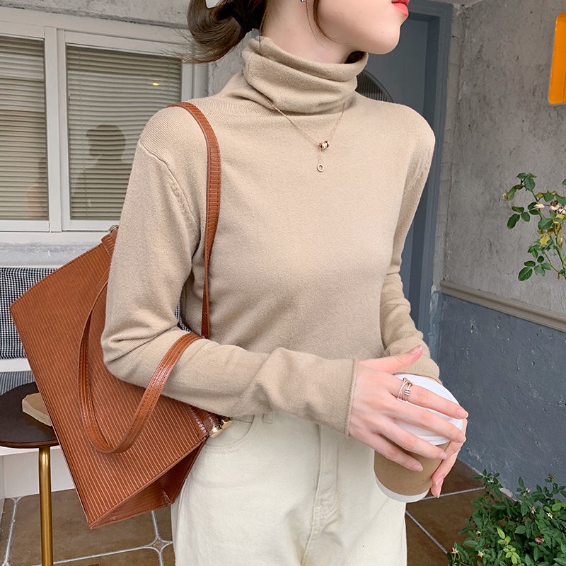 Áo sweater Dệt Kim Cổ Lọ Dáng Ôm Màu Trắng Đen Thời Trang Thu Đông 2023