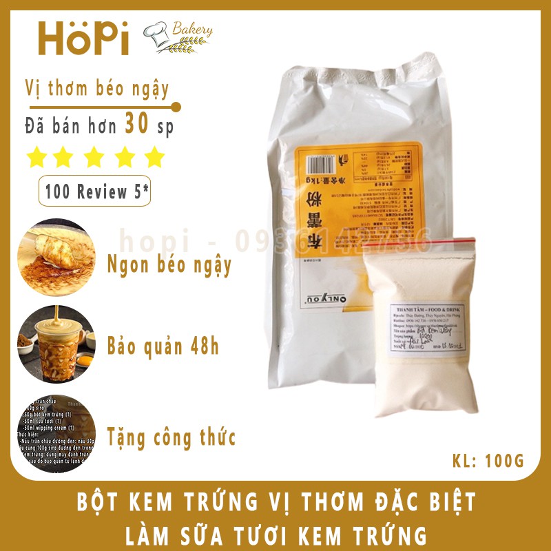 Bột Kem Trứng 100g Vị Thơm Đặc Biệt Làm Sữa Tươi Kem Trứng - Tặng Công Thức Pha Chế