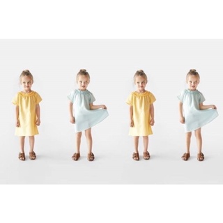 Váy linen Zara cổ nhún chun tay hến 2 màu vàng/xanh mint