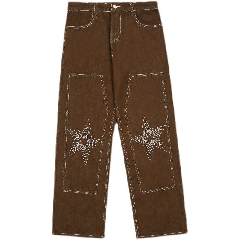 Retro Street Style Embroidered Wide-Legged Jeans