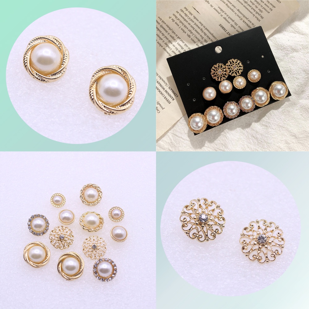 Set 6 Đôi Khuyên Tai Đính Ngọc Trai Giả Thời Trang Cho Nữ