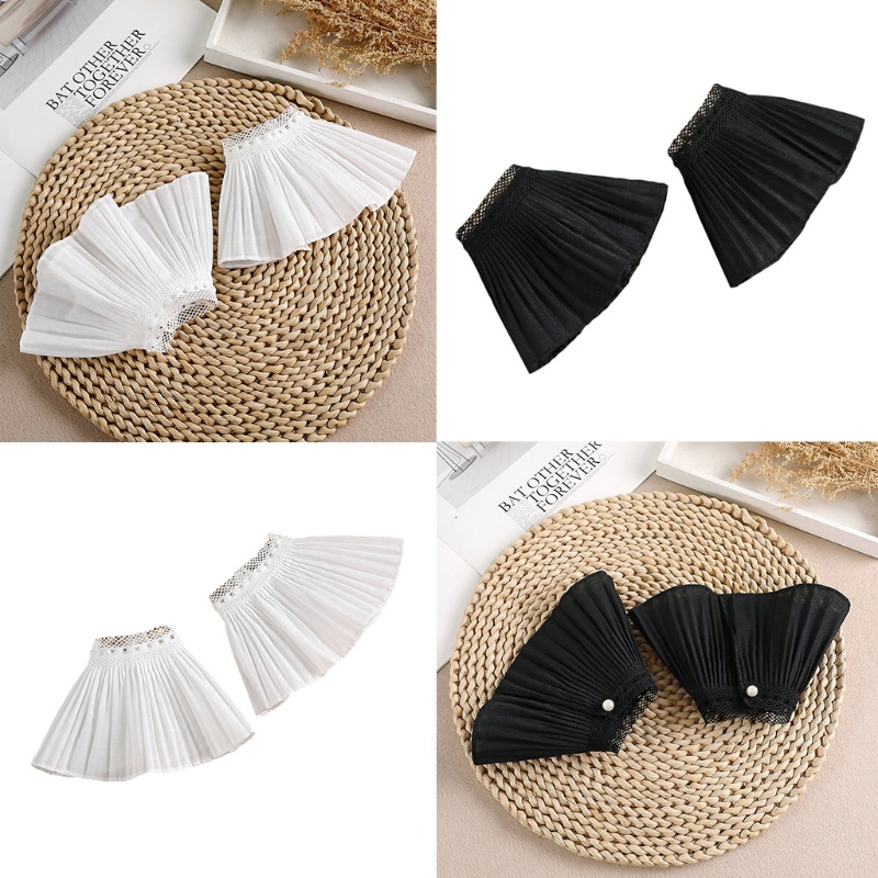 Cặp gấu tay áo giả kiểu loe màu trơn phối ren xếp nếp tháo rời được xinh xắn thời trang dành cho nữ