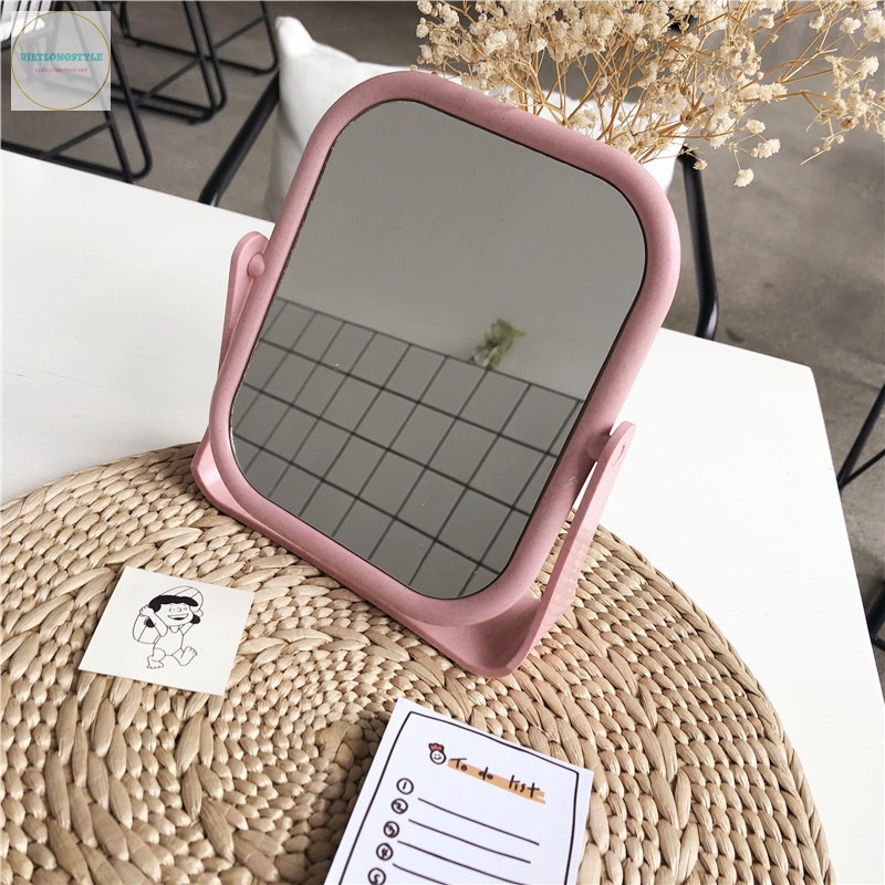 Gương Để Bàn Trang Điểm Cầm Tay Di Động Xoay 2 Mặt 180 độ
