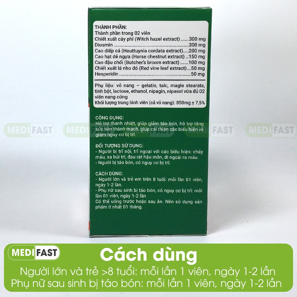 Hỗ trợ giảm trĩ nội ngoại có biểu hiện chảy máu, táo bón - Kiện Mạch Trixtan Hộp 30 viên thanh nhiệt, bền thành mạch