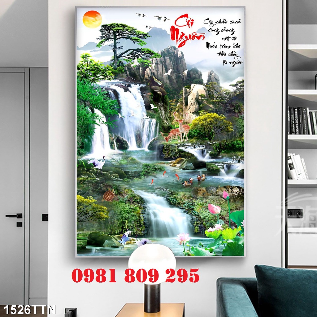 Tranh gạch 3d thác nước sinh tài GF8