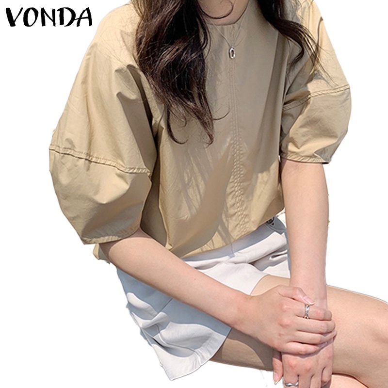 Áo Vonda cổ tròn tay lỡ màu trơn thời trang Hàn Quốc nữ tính
