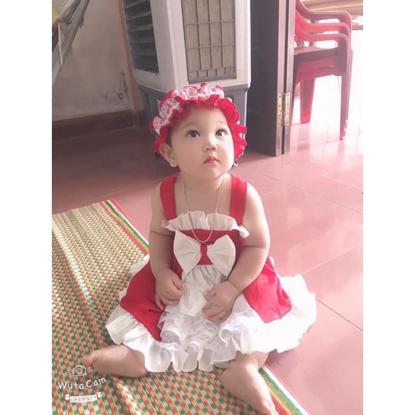 Váy hai dây Váy Lolita đỏ phong cách tiểu thư cho bé gái