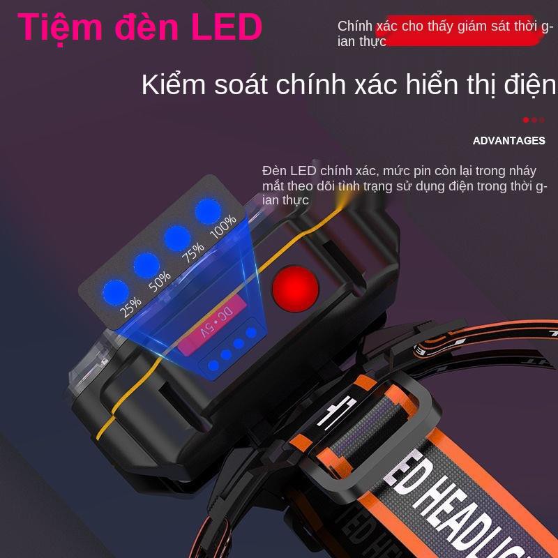 Đèn pha led siêu sáng với ánh mạnh có thể sạc lại pin đeo đầu tầm xa của thợ mỏ câu cá đêm cảm ứng nhà thoát vị