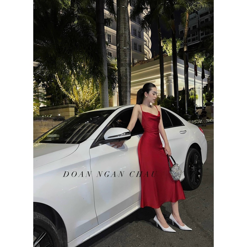 đầm dự tiệc 2 dây satin lụa - CarotShop