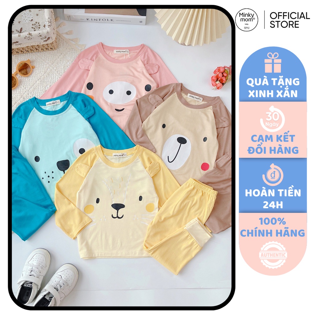 [SALE] Bộ Dài Tay Bé Gái, Bé Trai KIMCHI Vải Thun Lạnh Tai Thú 3D Dễ Thương, Quần Áo Trẻ Em Thu Đông KWTD2103