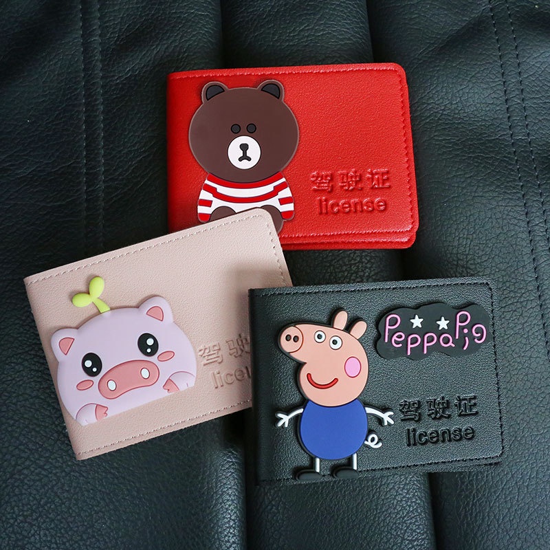 Ví da đựng bằng lái xe họa tiết hoạt hình sáng tạo 2 trong 1 tùy chọn màu sắc dành cho nữ