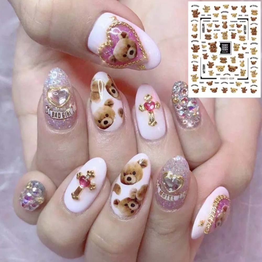 [Hàng mới về] Nhãn dán móng tay hình gấu 3D đáng yêu trang trí diy
