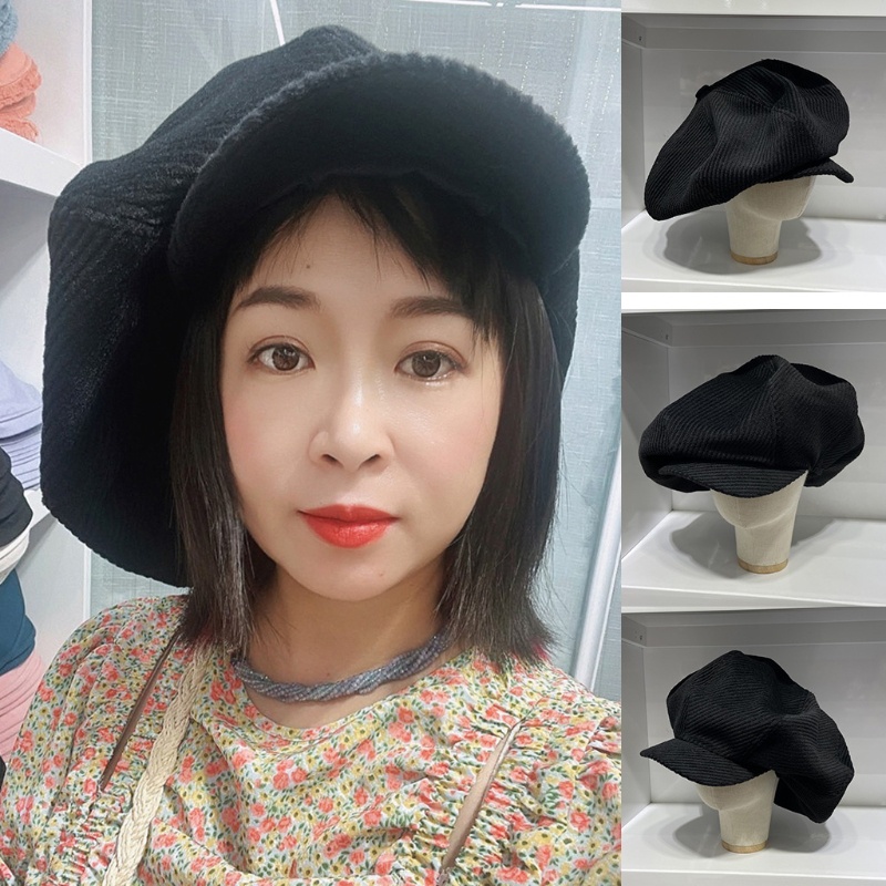 Mũ Beret Nhung Màu Đen Phong Cách Retro Thời Trang
