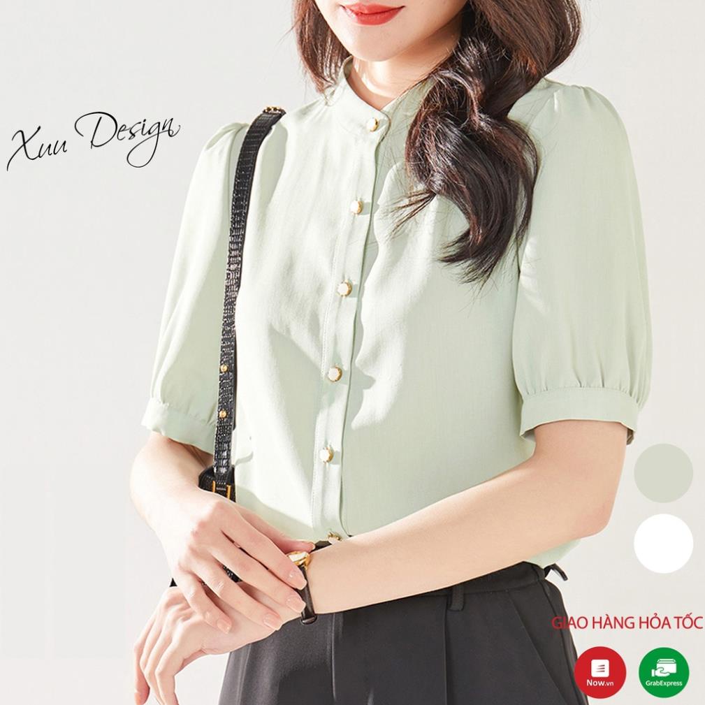 Áo sơ mi nữ cổ tàu trơn tay lỡ kiểu dáng basic - Thời trang công sở Xuu Design SK03 😘