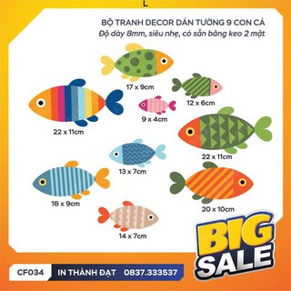 Bộ 9 con cá đầy màu sắc siêu xinh  trang trí dán tường - CF034