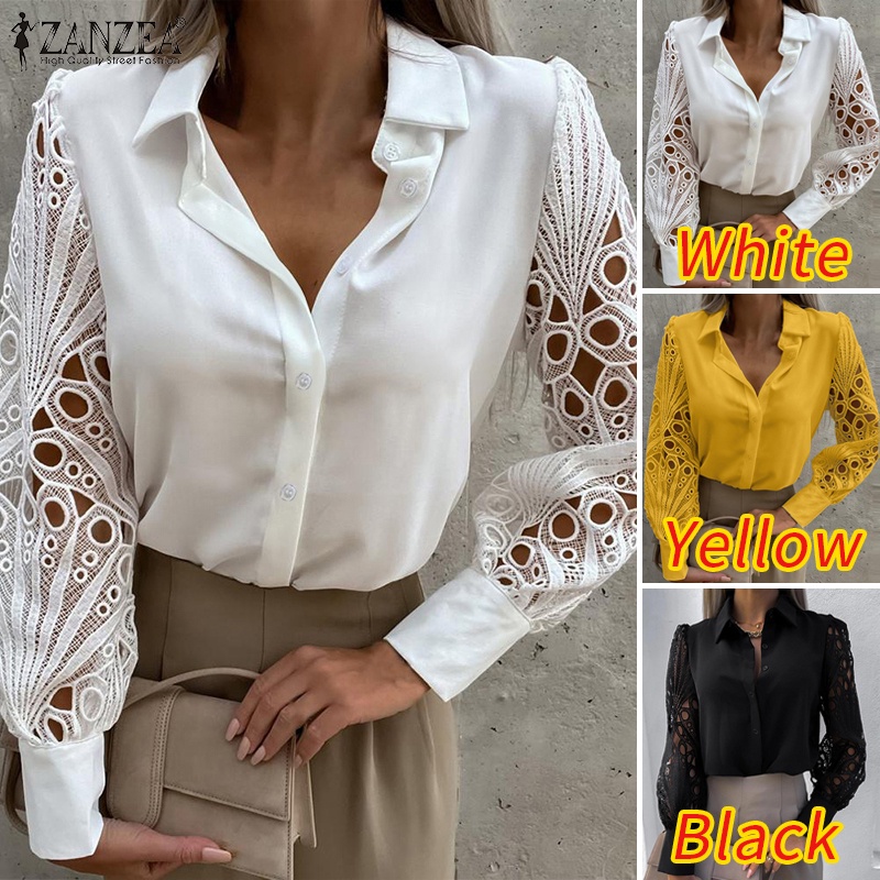 Zanzea Áo Sơ Mi Nữ Dài Tay Cổ Bẻ Form Dài Rộng Thời Trang Hàn