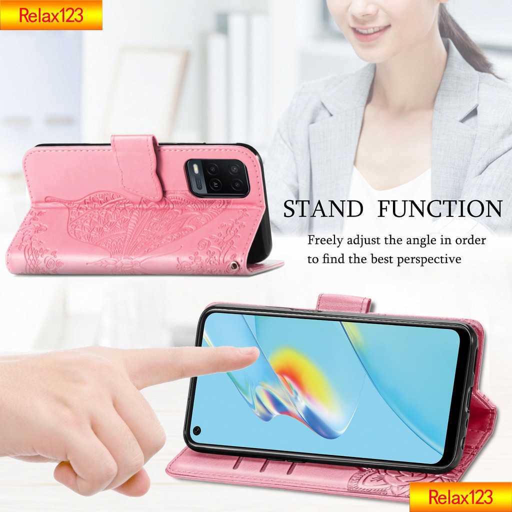 Bao Da Dập Nổi Sang Trọng Họa Tiết Cây Và Bướm Cho Oppo A94 Reno5F F19 Pro | BigBuy360 - bigbuy360.vn