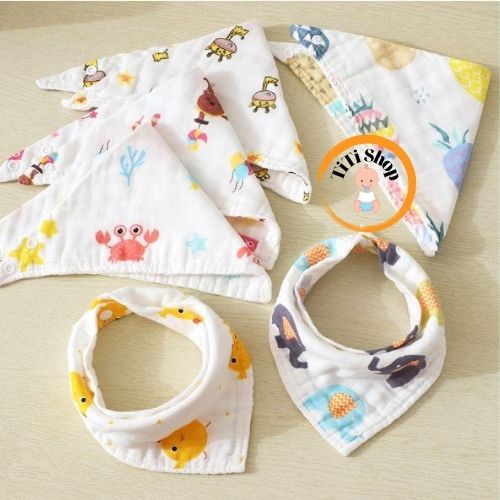 Khăn yếm tam giác cho bé, yếm xô cotton có cúc bấm cao cấp loại dày mềm mịn thoáng mát cho trẻ sơ sinh