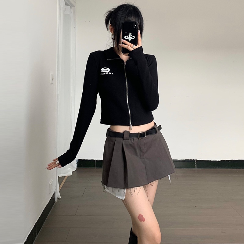 Áo Sweater Tay Dài Có Khóa Kéo In Chữ Thời Trang Cho Nữ