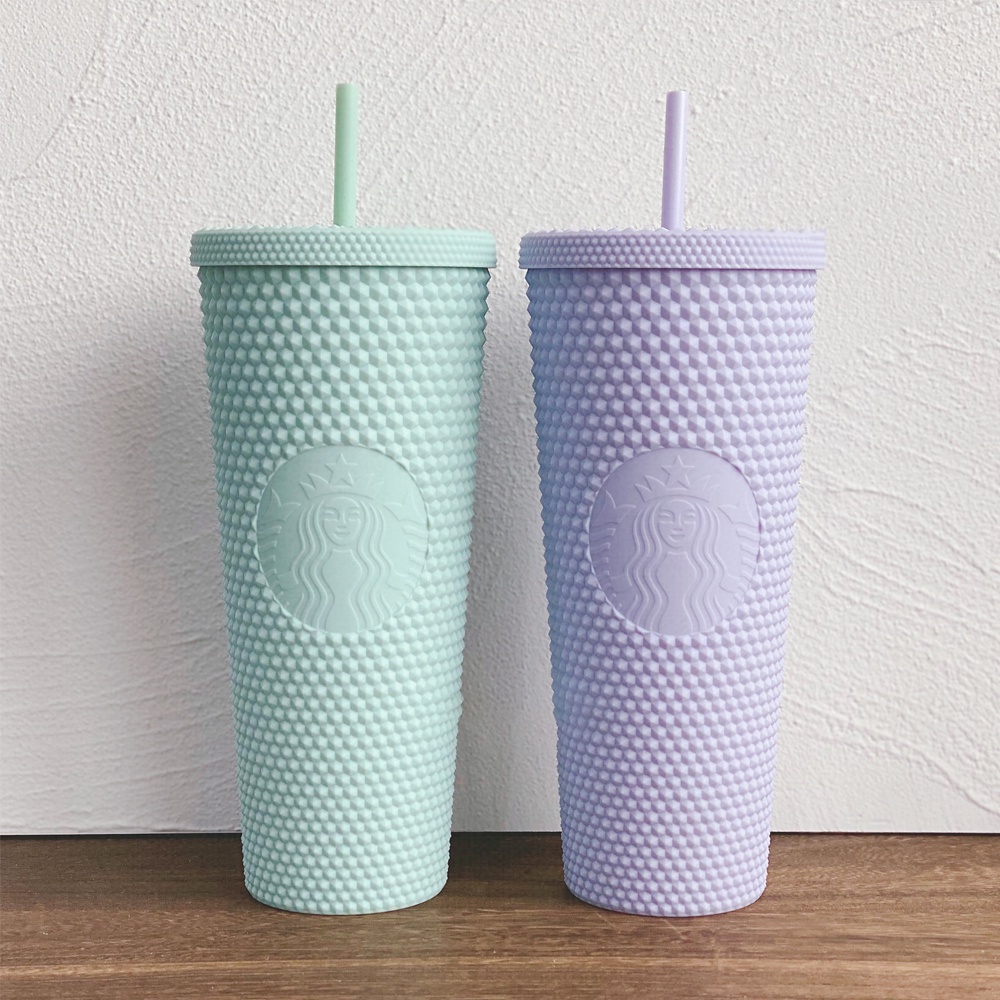 Ly Uống Nước Starbucks Có Ống Hút Và Logo Màu Tím Nhạt