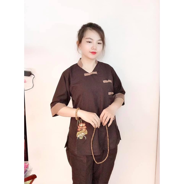 Bộ Đi Chùa Nữ Đài Loan Vải Dày Dặn Mềm Mịn Mặc Rất Mát Và Thoải Mái