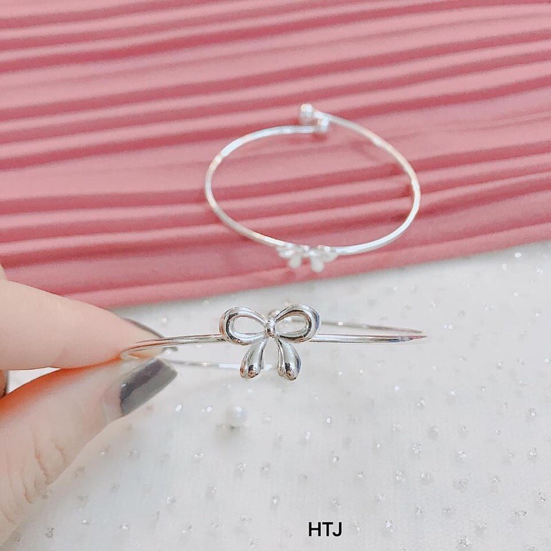 Lắc tay nữ bạc thật mặt nơ xinh xắn LINH MIU SILVER