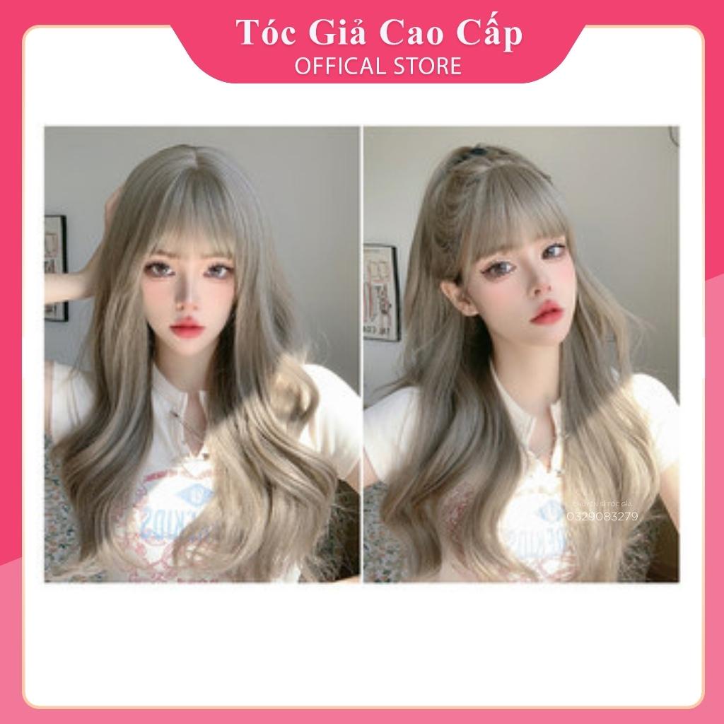 Tóc giả nữ nguyên đầu xoăn xám nâu , tặng kèm lưới trùm, CH1390