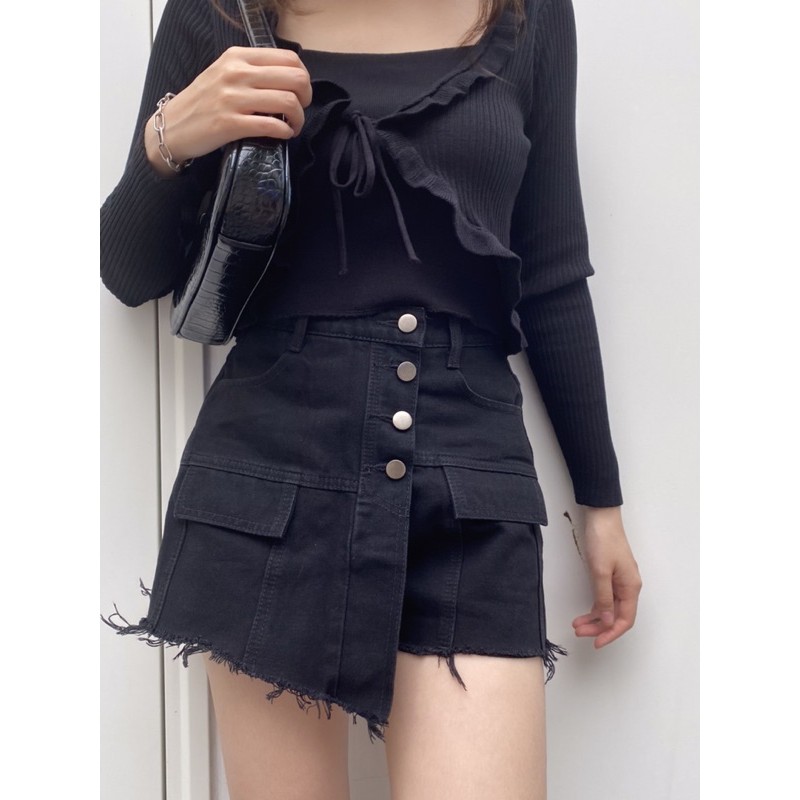 Áo Croptop Dài Tay Cách Điệu Hai Lớp Len Tăm Mềm Mại SAC08