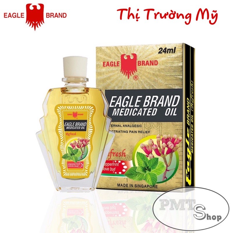 Dầu Gió Eagle Brand Medicated Oil (Con Ó) 24ml 2 nắp Xanh, Vàng, Trắng - Dành cho Thị Trường Mỹ