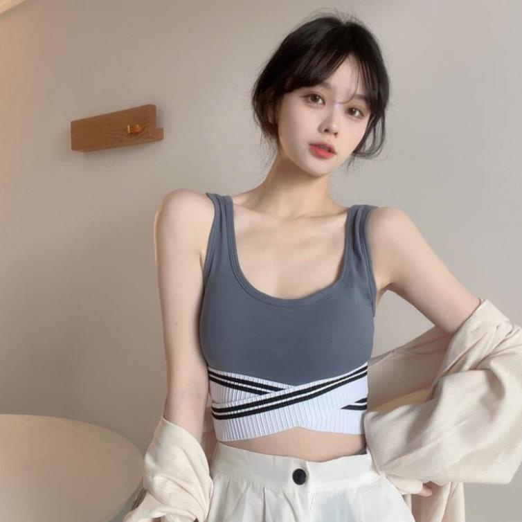 Áo Bra Nữ Cotton Viền Kẻ Dây Đan Chéo Ami store 22 Siêu Tây Mẫu Mới A088